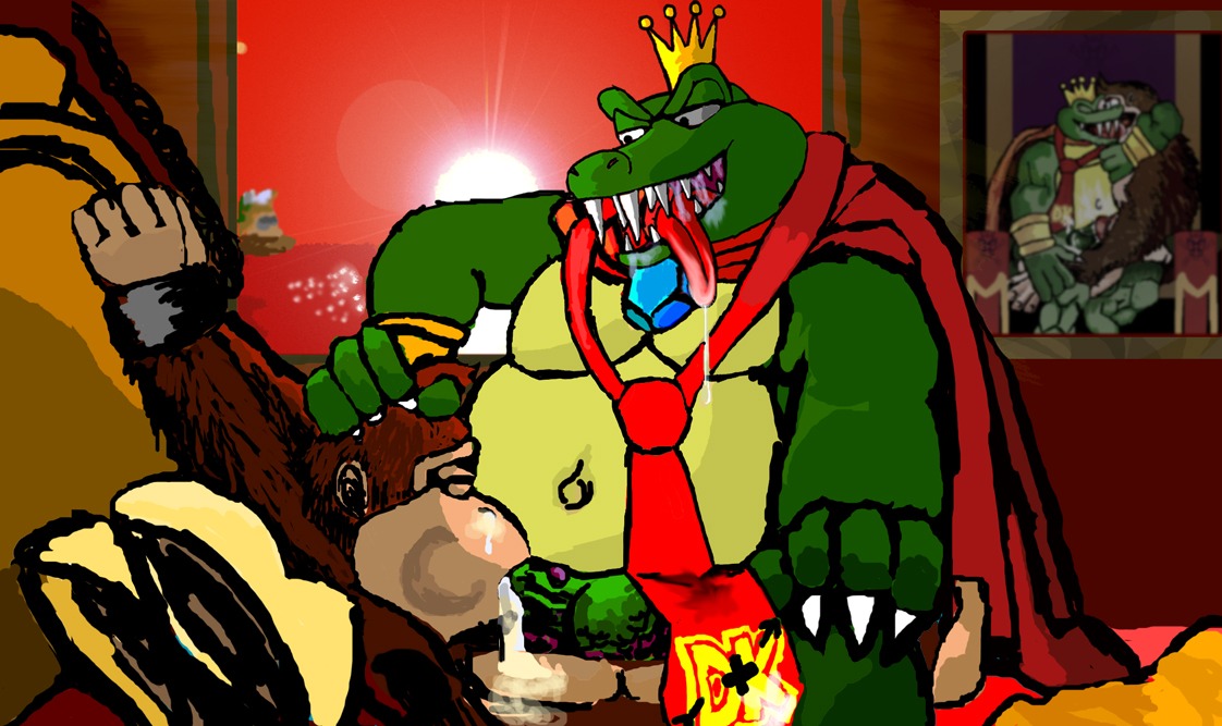 color donkey_kong donkey_kong_(series) fellatio furry interspecies jiggawhat k_rool kong kremling male male_only multiple_males nintendo no_humans oral rule34 teeth tongue yaoi