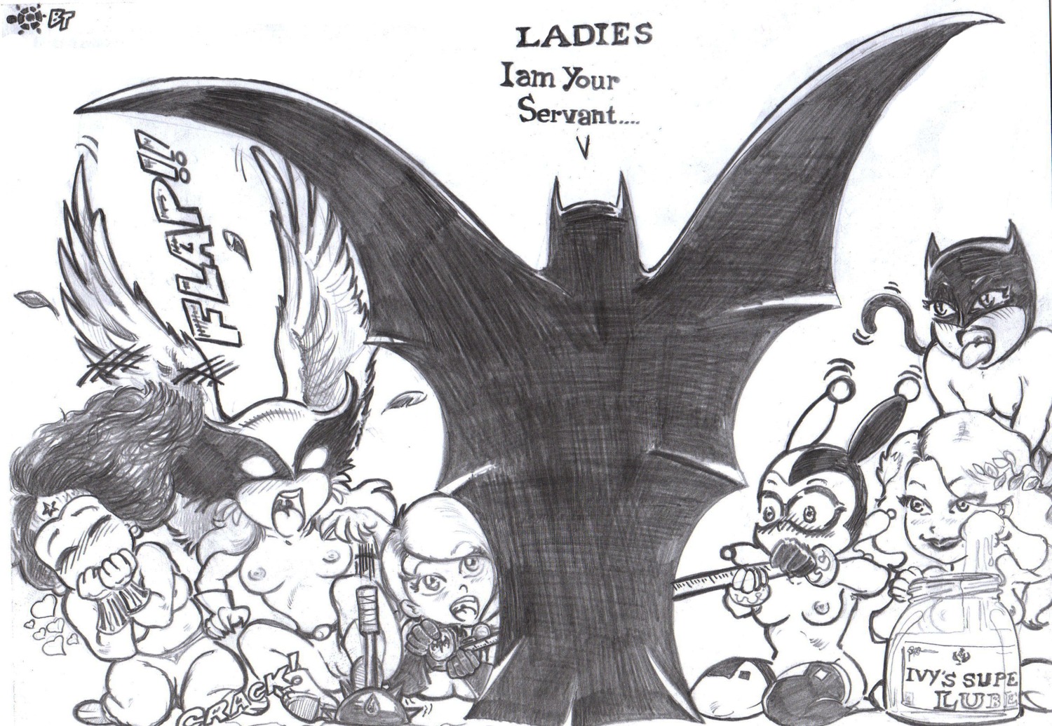 1boy 6girls batman batman_(bruce_wayne) batman_(series) blacktortoise blush breasts bruce_wayne catwoman dc dc_comics female harley_quinn harley_quinn_(classic) hawkgirl justice_league kara_zor-l karen_starr male monochrome multiple_females multiple_girls naked_female nipples poison_ivy power_girl pussy rule34 selina_kyle shocked_expression straight_hair superhero superheroine superman_(series) supervillainess wonder_woman wonder_woman_(series)