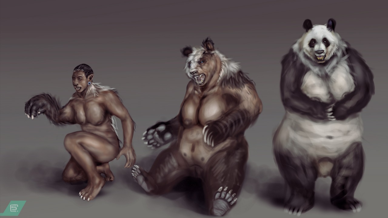 16:9 anthro base_one_layout basic_sequence bear big_breasts biped black_body black_fur blue_eyes breasts colored e621 ear_piercing female female_anthro fur genitals giant_panda gillpanda_(character) human linear_sequence mammal navel nipples nude one_row_layout piercing sequence slightly_chubby solo splice_(artist) three_frame_image three_frame_sequence transformation transformation_sequence vulva white_body white_fur widescreen