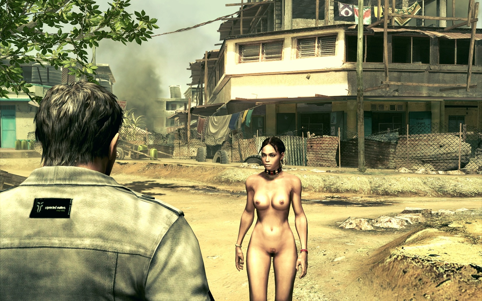 1boy 1dchouseman 1girls 3d artist_request breasts capcom chris_redfield clothed_male_nude_female female garry's_mod human male nipples resident_evil resident_evil_5 rule34 sheva_alomar