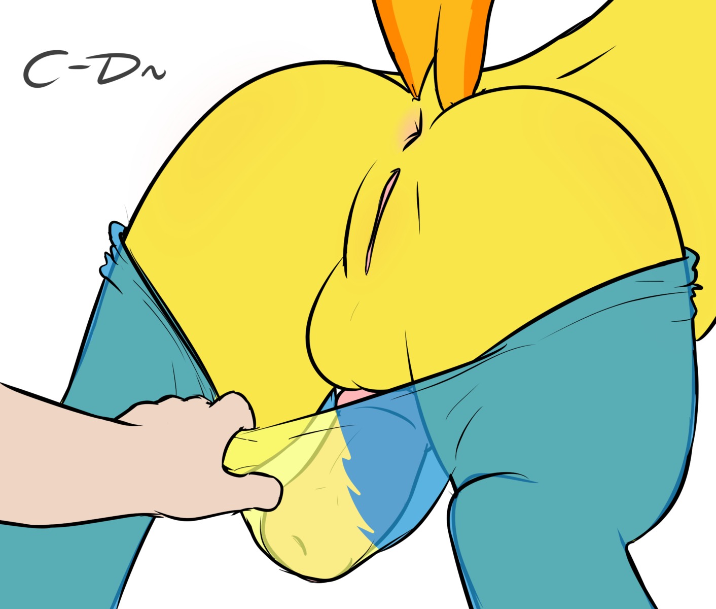 anus atrolux backsack balls butt clothing conditional_dnp digital_media_(artwork) disembodied_hand duo e621 equid equine erection feral flight_suit friendship_is_magic fur genitals hasbro herm herm_feral hi_res horse human intersex intersex_feral mammal my_little_pony penis pony simple_background solo_focus spitfire_(mlp) suit vulva white_background wonderbolts_(mlp) yellow_body yellow_fur