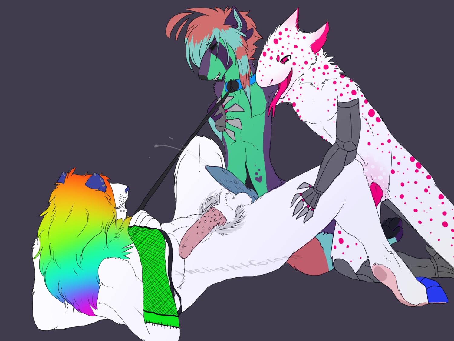 4:3 ailurid alternative_fashion anthro basillicus bear bodily_fluids chalky_(basillicus) colorful_theme coontail_hair cum cumshot dominant dominant_male e621 ejaculation erection eyes_closed felid genital_fluids genitals group group_sex hair hi_res hybrid leash leashed_top lion male male/male mammal mane multicolored_hair multicolored_mane nickolai orgasm pantherine penile_spines penis power_bottom rainbow_hair rainbow_mane red_panda scene_(fashion) scene_haircut sex sparklefur submissive submissive_male threesome tongue tongue_out trio watermark