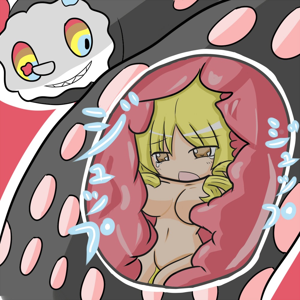 blonde_hair charlotte_(madoka_magica) female mahou_shoujo_madoka_magica monster open_mouth puella_magi_madoka_magica rule34 tomoe_mami vore