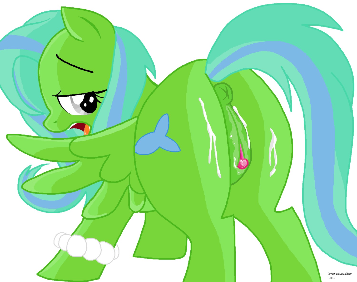 anatomically_correct anatomically_correct_genitalia anatomically_correct_vulva animal_genitalia animal_vulva anus bodily_fluids bracelet butt cum cum_on_butt cutie_mark e621 equid equine equine_genitalia equine_vulva fan_character feathered_wings feathers female feral genital_fluids genitals grey_eyes hasbro hi_res jewelry looking_back mammal my_little_pony mysterious_mew mythological_creature mythological_equine mythology open_mouth pegasus presenting solo vulva wet wings