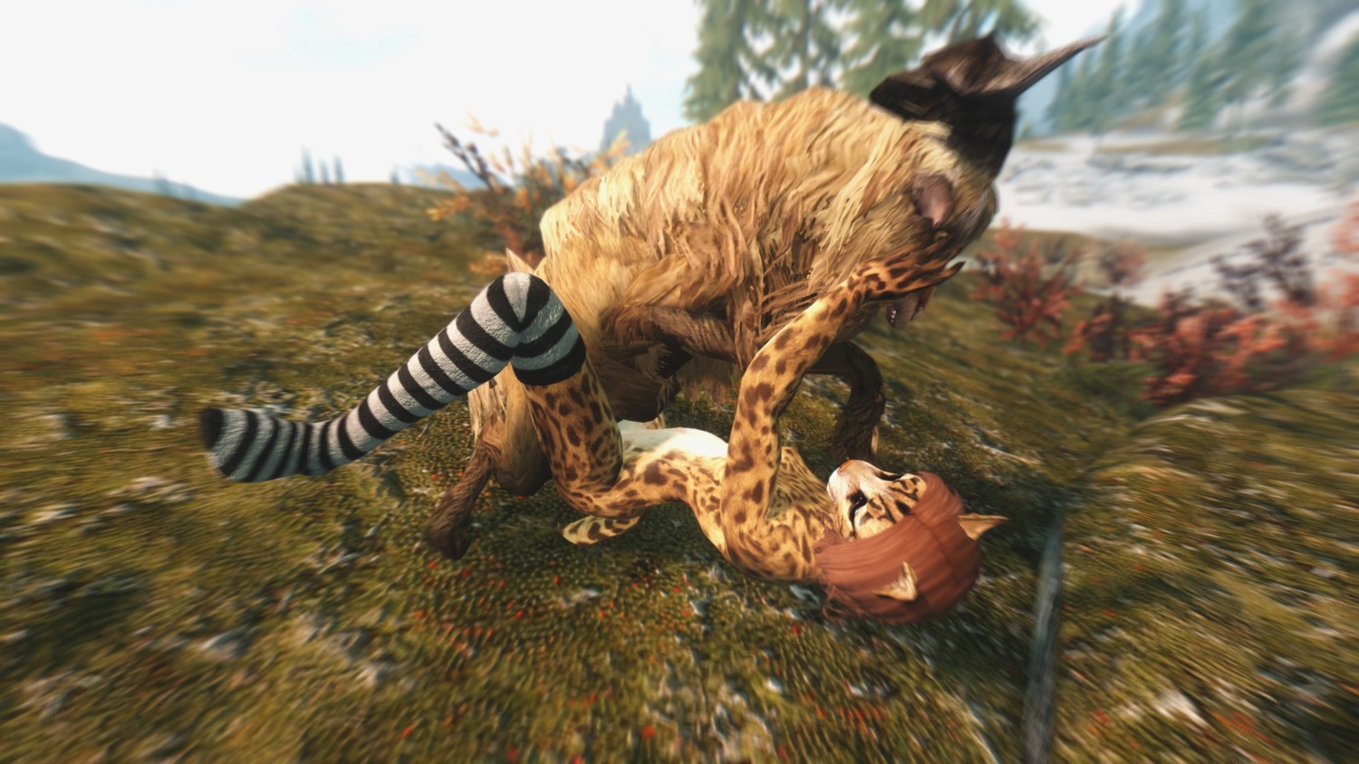 16:9 3d_(artwork) anthro anthro_on_feral bestiality bethesda_game_studios bovid breasts caprine clothing digital_media_(artwork) discombobulation duo e621 felid female female_on_feral feral footwear goat hi_res interspecies khajiit legwear male male/female male_on_anthro mammal microsoft realistic_feral screencap sex skyrim socks the_elder_scrolls widescreen