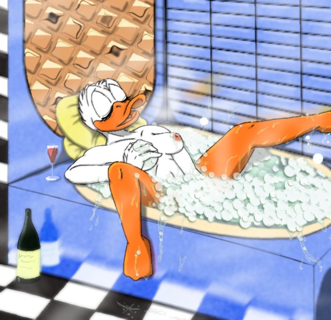 1girls anthro barefoot bath bathtub breast_grab breasts bubble bubbles daisy_duck disney female female_only furry masturbation moltsi nipples open_mouth orgasm relaxing rubbing rule34 sleeping soft_feathers solo tub