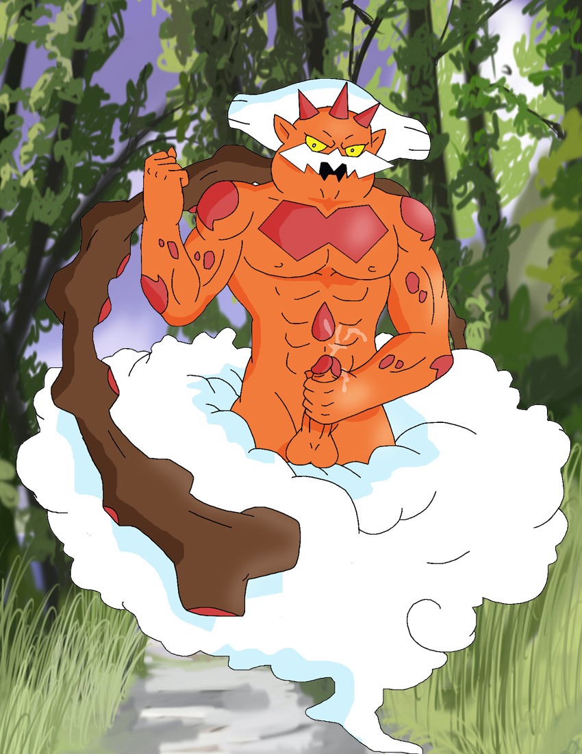 1boy balls buff colored cum landorus looking_at_viewer male male_only masturbation penis pokemon rule34 solo testicles