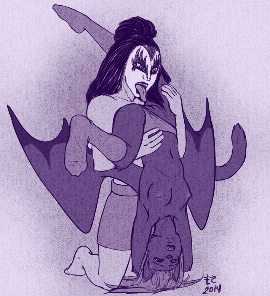 2014 anthro bat breasts clothed clothing clothing_aside cunnilingus duo e621 female footwear gene_simmons genitals hair holding_character human human_on_anthro interspecies kiss_(band) kneeling legwear long_hair male male/female mammal membrane_(anatomy) membranous_wings mosa nipples nude oral panties panties_aside sex socks spread_legs spreading tongue tongue_out topless underwear underwear_aside upside_down upside_down_cunnilingus vaginal vulva wings