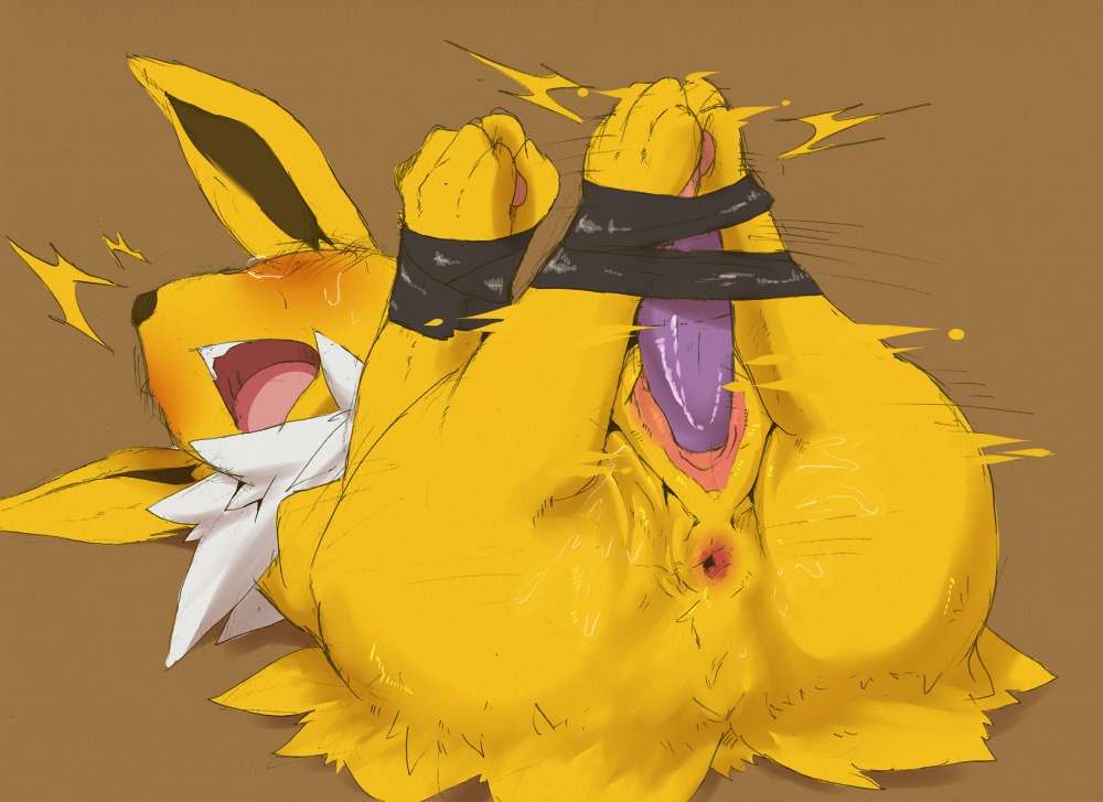 anus bdsm blush bondage bound bound_to_vibrator clitoral clitoris dagasi digital_media_(artwork) e621 eeveelution female feral fixed_toy forced forced_orgasm generation_1_pokemon genitals jolteon lying nintendo nude on_back open_mouth orgasm penetration pokemon pokemon_(species) sex_toy simple_background solo spread_vulva spreading submissive submissive_female tape vaginal vibrator vibrator_on_clitoris vibrator_on_pussy vulva