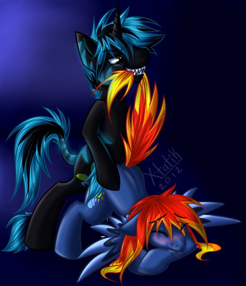 all_fours ass_up bite black_body black_fur black_hair blonde_hair blue_body blue_fur blue_hair blue_stripes bodily_fluids cheshire_grin_(oc) cum cum_drip cutie_mark doggystyle dripping drooling duo e621 equid equine eyes_closed fan_character feathered_wings feathers female female_penetrated feral feral_on_feral feral_penetrated feral_penetrating feral_penetrating_feral fetlocks from_behind_position fur genital_fluids glasgow_smile_(oc) green_eyes hair hasbro horn horse icheshers joyful_wings_(oc) long_hair male male/female male_penetrating male_penetrating_female mammal multicolored_hair my_little_pony mythological_creature mythological_equine mythology pegasus penetration penile penile_penetration penis_in_vagina pony red_hair saliva self_bite sex sharp_teeth stripes tail tail_pull teeth two_tone_hair unicorn vaginal vaginal_penetration wings zony