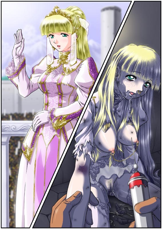 1boy 1girls before_and_after blonde_hair bondage breasts copyright_request corruption dress drugged drugs enslaved_royal female femsub human linked_piercings machida_yoshihiko male nipple_chain nipple_piercing nipples nose_ring piercing pussy queen royal royalty rule34 straight syringe