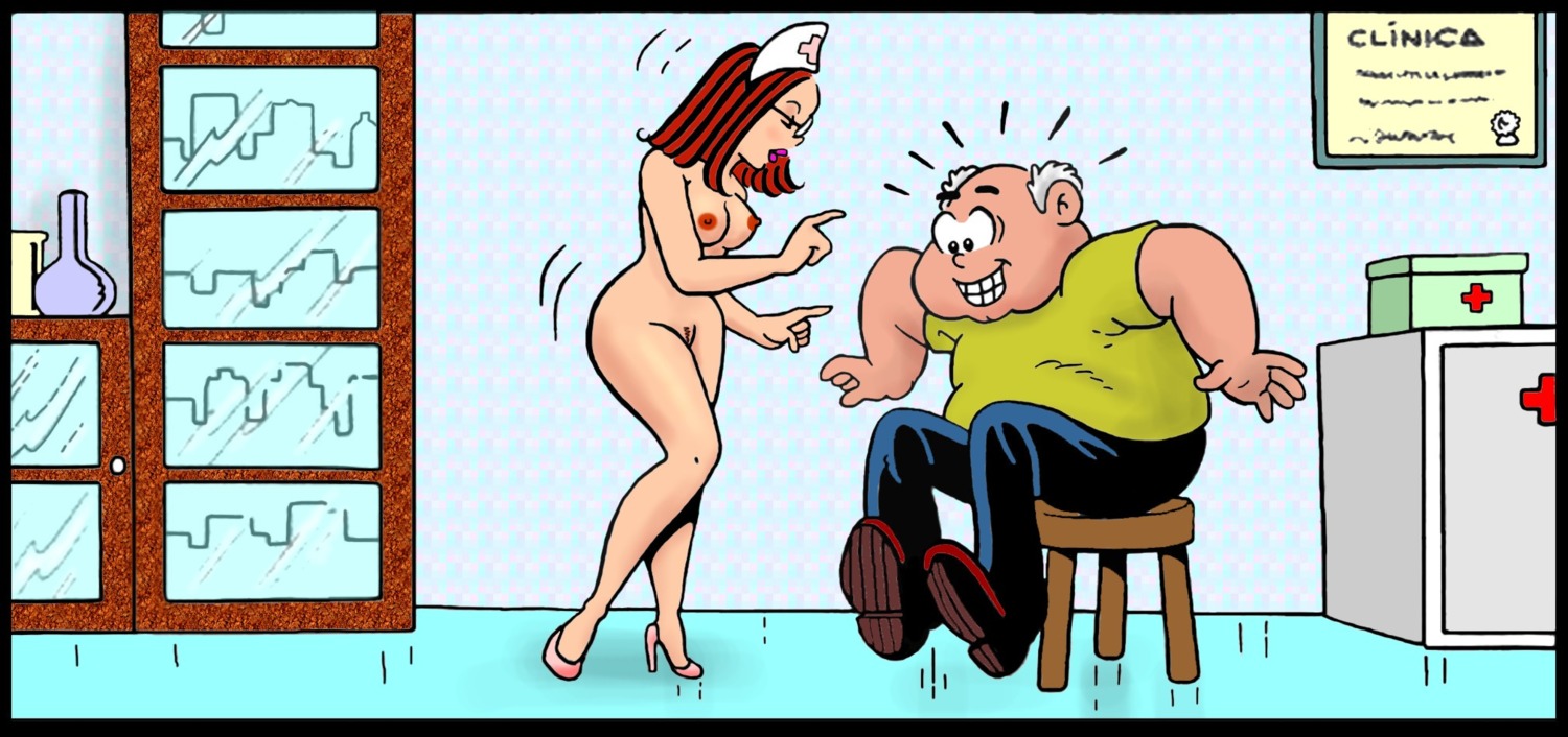1boy 1girls alugok bald clinic clothed_male_nude_female completely_naked completely_nude female glasses high_heels hourglass_figure latina male mature_male monica's_gang naked nipples nude nude_female nurse_cap older_male portuguese_text pussy rule34 tagme teenager tina_(tdm) turma_da_monica