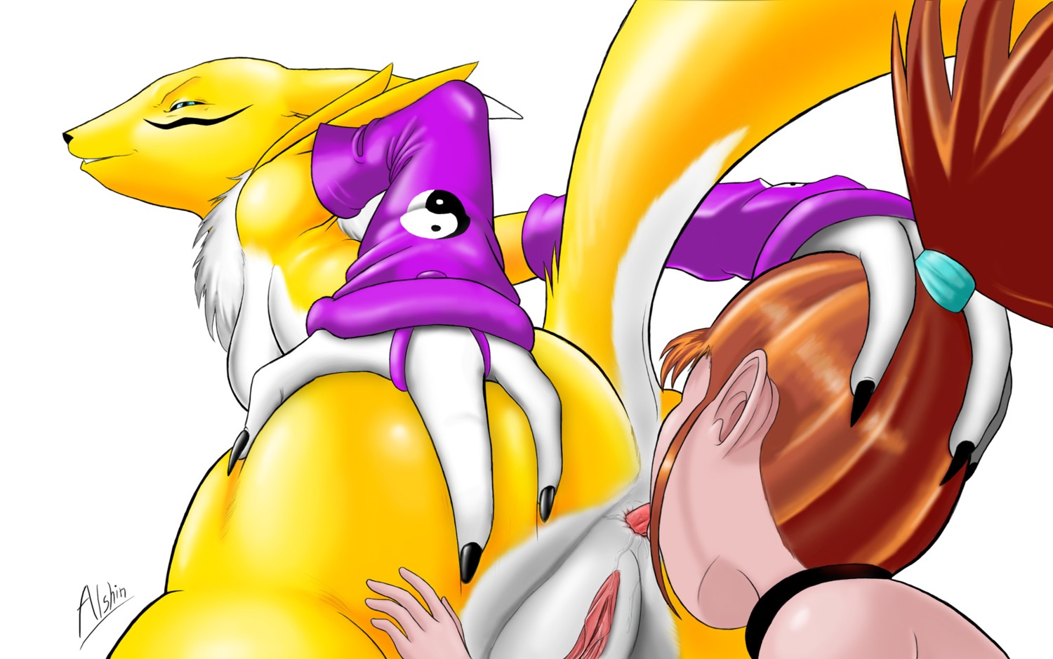 digimon digimon_(species) female multiple_females multiple_girls renamon rika_nonaka rule34 yuri