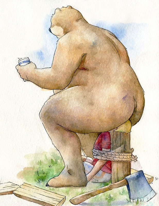 anal anthro axe bdsm bear beverage bondage bottomwear bound brown_body brown_fur butt clothing cloud dominant dominant_male duo e621 eyeless face_seat facesitting food forced fur hatchet holding_object human interspecies living_chair male male/male male_penetrated male_penetrating male_penetrating_male mammal melee_weapon mixed_media nude oral outside painting_(artwork) pen_(artwork) penetration red_clothing red_topwear rimming sex shorts sitting sitting_on_another size_difference sky sub_rimming_dom submissive submissive_male topwear traditional_media_(artwork) traditional_painting_(artwork) traditional_watercolor_(artwork) unknown_artist watercolor_(artwork) weapon white_bottomwear white_clothing wood