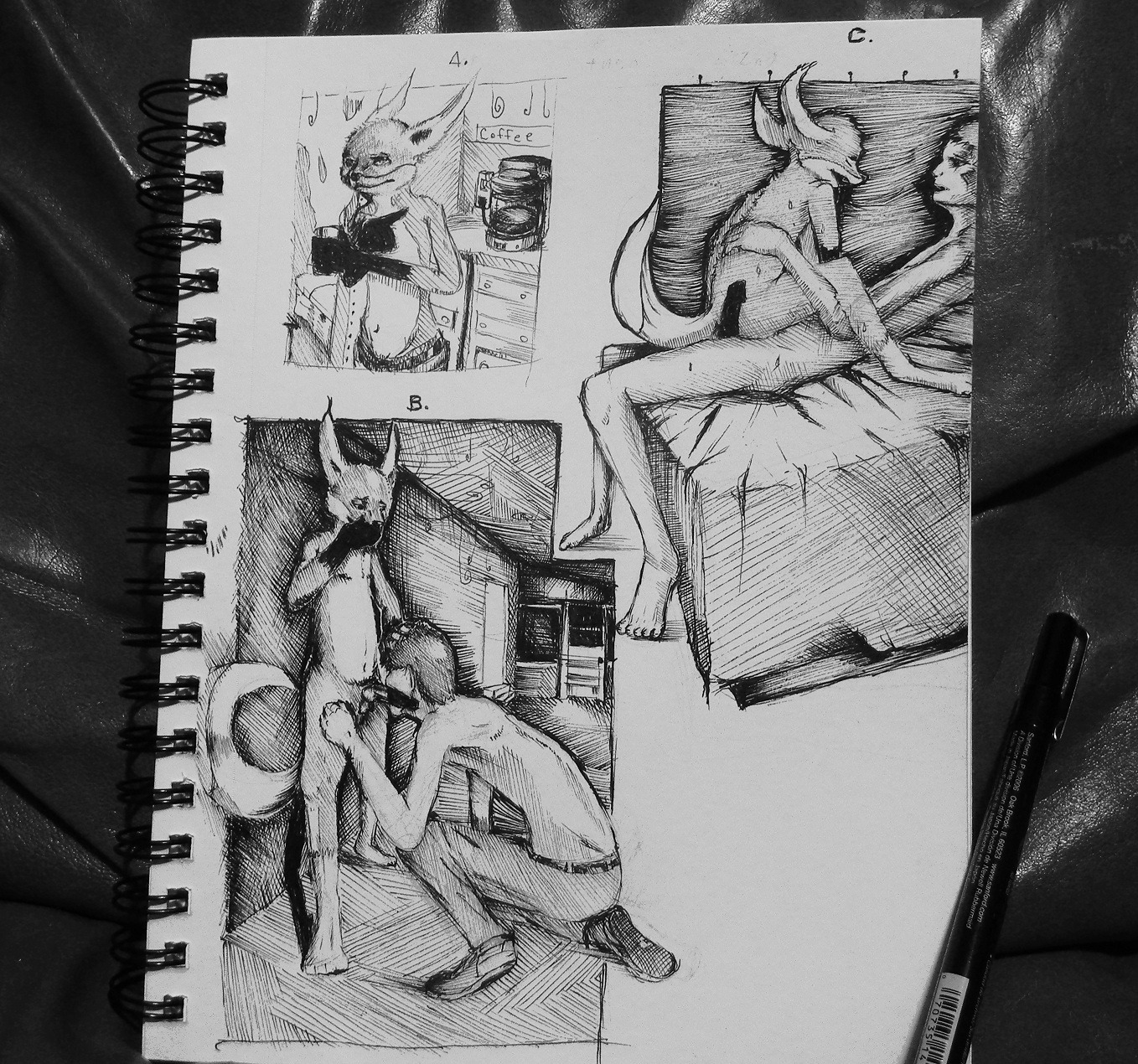 anal anal_penetration anthro anthro_penetrating anthro_penetrating_human bed beverage biped bodily_fluids canid canine coffee duo e621 erection fellatio food fox furniture genitals gesture hand_gesture hi_res human human_on_anthro human_penetrated inside interspecies knot larger_human larger_male male male/male male_penetrated male_penetrating male_penetrating_male mammal monochrome oral oral_penetration pen pen_(artwork) penetration penile penis pointing sex size_difference sketchbook smaller_anthro smaller_male sweat tail traditional_media_(artwork) unknown_artist