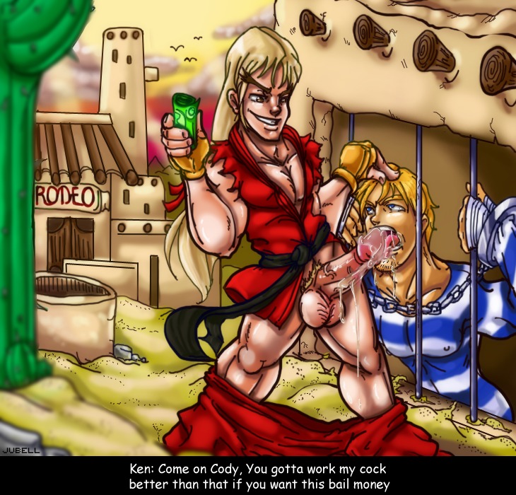 balls big_balls blonde_hair chain cody_travers english_text erection final_fight gay hand_on_head in_public jubell ken_masters licking licking_penis long_hair male male_only money mouth_open multiple_males nipple_bulge outdoors pants_around_ankles penis prison rule34 street_fighter striped_clothes tagme torn_sleeves wrist_cuff yaoi