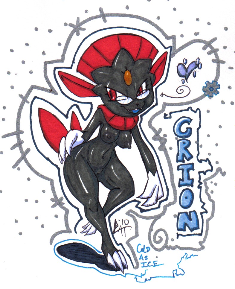 anthro breasts color female female_only front_view fur furry glasses nintendo nipples nude on_one_foot pokemon red_eyes rule34 solo standing tagme weavile