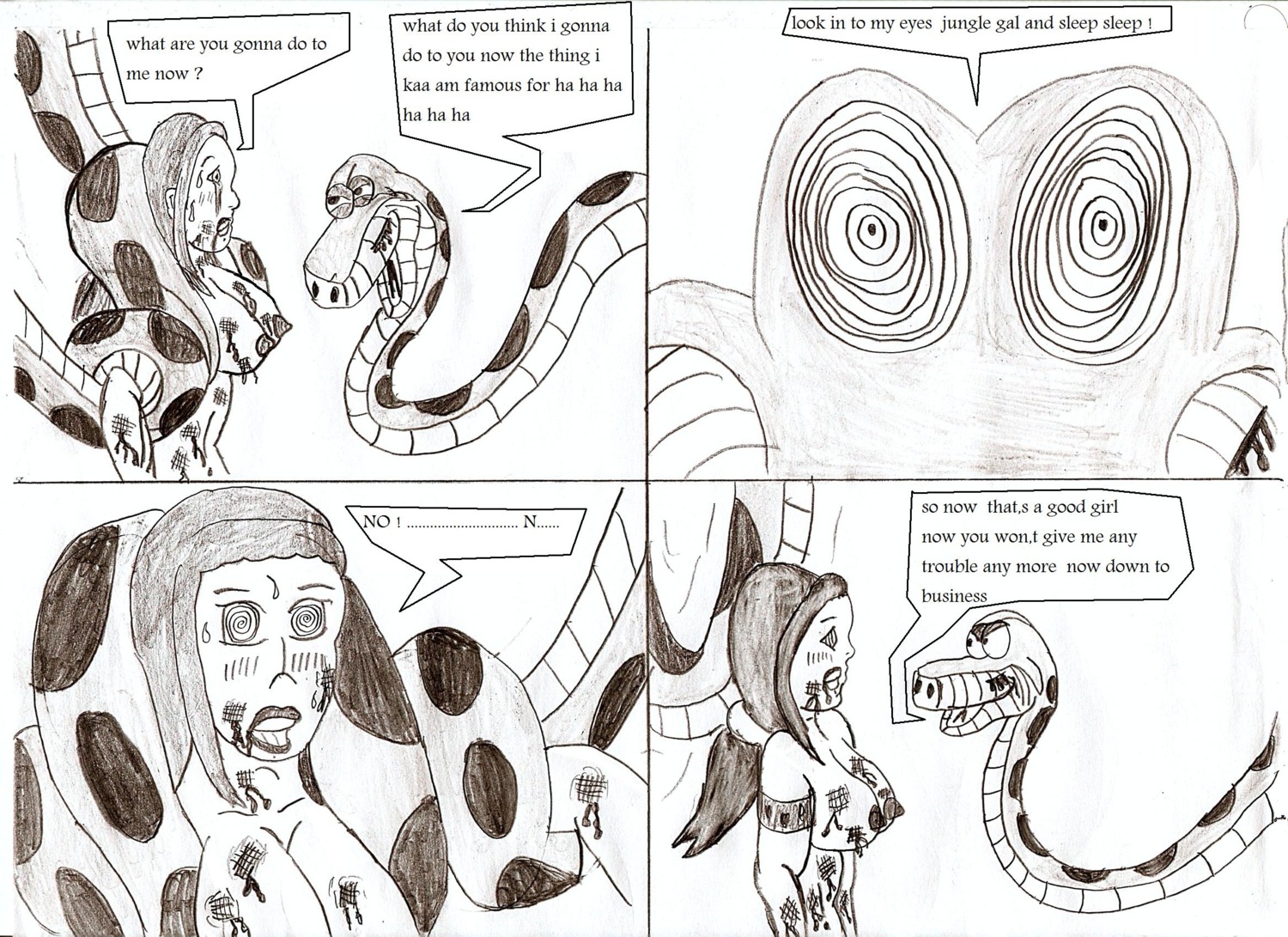 comic disney female jking kaa monochrome nipples rule34 shanti sketch snake the_jungle_book