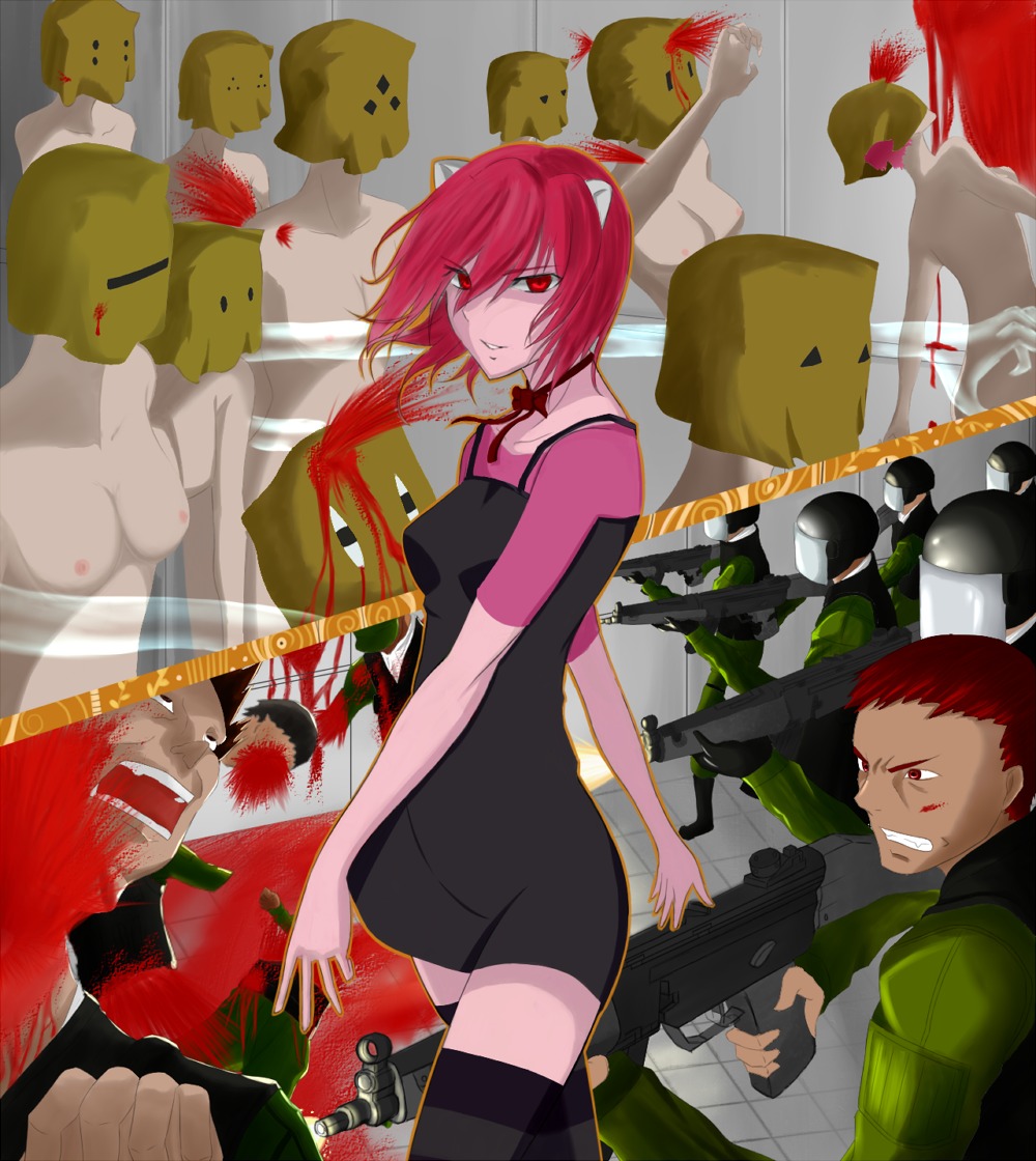 blood death elfen_lied female female_death gore guro lucy_(elfen_lied) male male_death multiple_deaths rule34 severed_head tagme