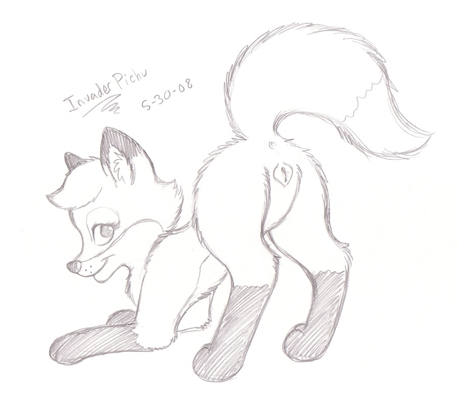 anus ass canine female fox fur furry furry_ears furry_only furry_tail insaneproxy_(artist) monochrome original pussy rule34 tail