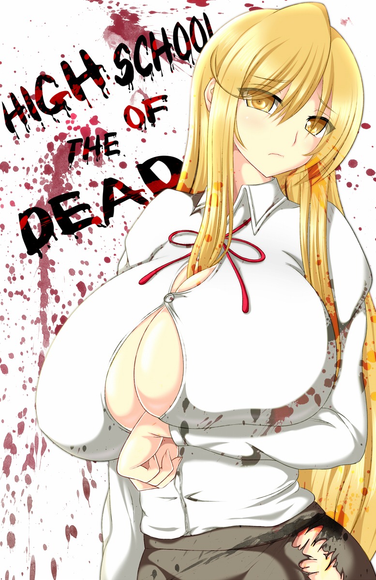 1girls about_to_burst about_to_pop barely_contained barely_contained_breasts barely_fits blonde_hair blood breasts breasts_too_big bursting_breasts button_down_shirt button_gap button_up_shirt buttons cleavage female highschool_of_the_dead huge_breasts imminent_wardrobe_malfunction large_breasts long_hair ribbon rule34 shizuka_marikawa solo strained_buttons straining_buttons straining_clothing syroh tight_clothes tight_clothing tight_fit too_tight torn_clothes undersized_clothes undersized_clothing yellow_eyes