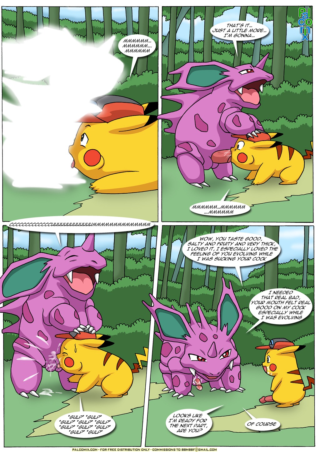 color fellatio furry gay interspecies male male_only multiple_males nidorino nintendo no_humans open_mouth oral oral_sex pikachu pokemon rule34 sex text yaoi