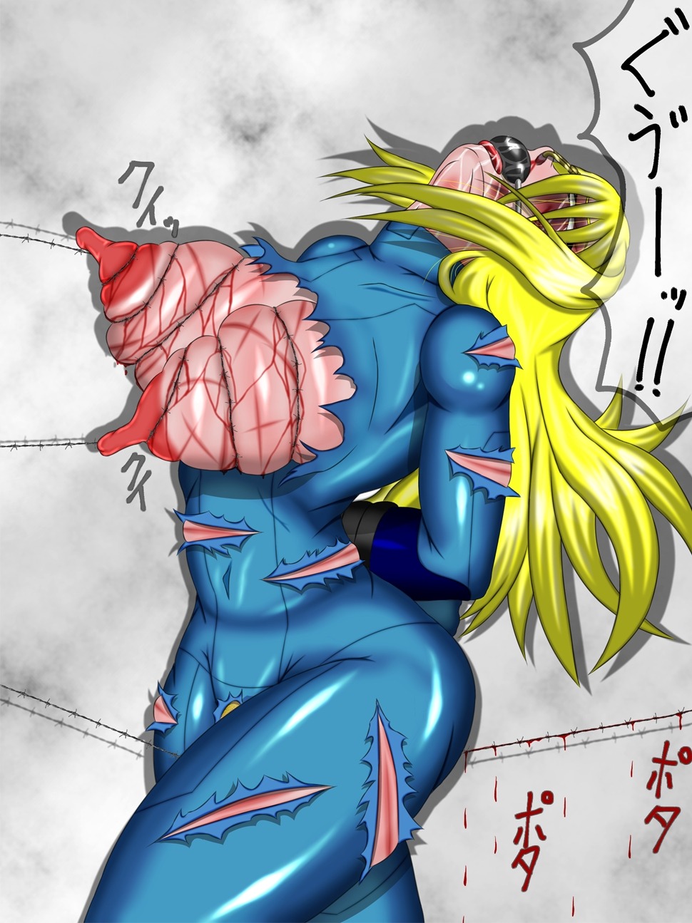 1girls blood bondage breasts female female_only human metroid nintendo rule34 samus_aran solo solo_female torture zero_suit