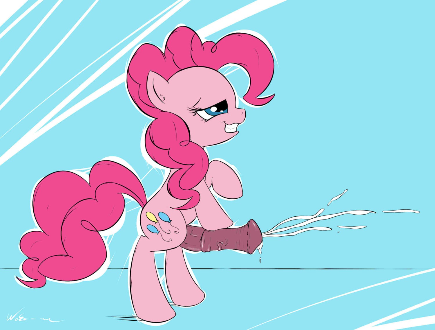 animal_genitalia animal_penis blue_eyes bodily_fluids crossgender cum cumshot cutie_mark e621 earth_pony ejaculation equid equine equine_genitalia equine_penis erection feral friendship_is_magic fur genital_fluids genitals gynomorph hair hasbro hi_res horse intersex mammal my_little_pony neko-me orgasm penis pink_body pink_fur pink_hair pinkie_pie_(mlp) pony solo standing
