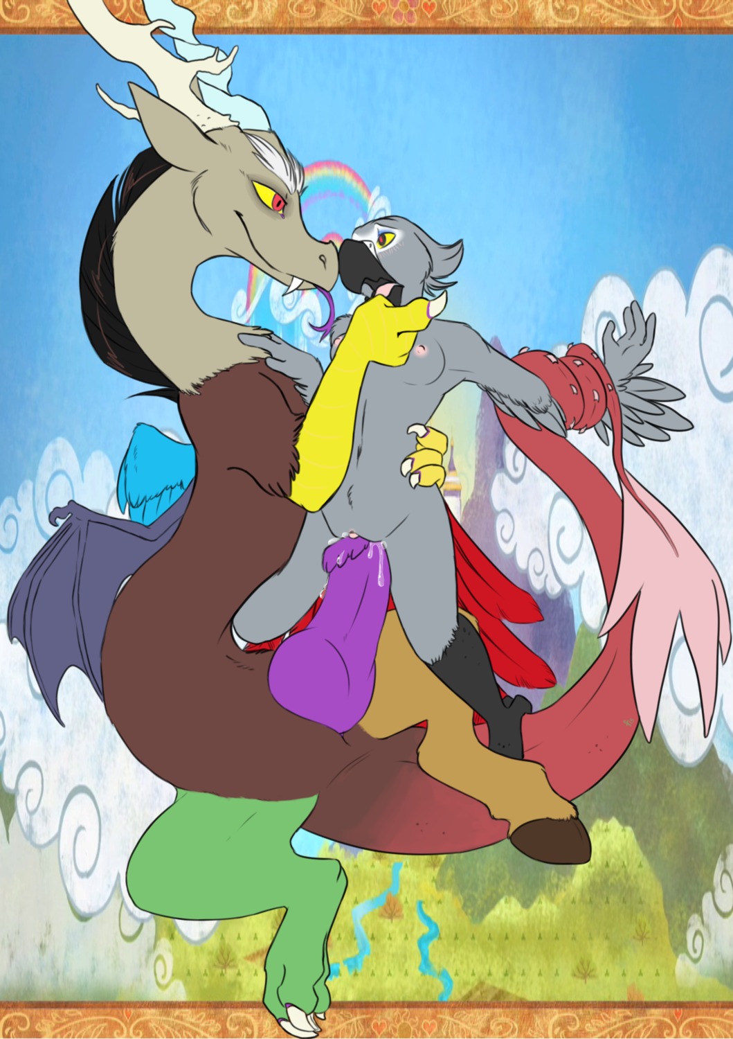 2013 african_grey afrotropical_parrot akai akai_(featherbutt) anthro antlers avian big_penis bird breasts chimera claws discord_(mlp) dominant draconequus duo e621 erection feathered_wings feathers female female_penetrated friendship_is_magic fur genitals grey_body grey_fur hasbro hi_res horn iko interspecies knot larger_dom larger_male male male/female male_penetrating male_penetrating_female membrane_(anatomy) membranous_wings my_little_pony nipples nude parrot penetration penile penile_penetration penis penis_in_vagina red_eyes sex size_difference smaller_female smaller_penetrated tail toe_claws tongue true_parrot vaginal vaginal_penetration vulva wings yellow_sclera