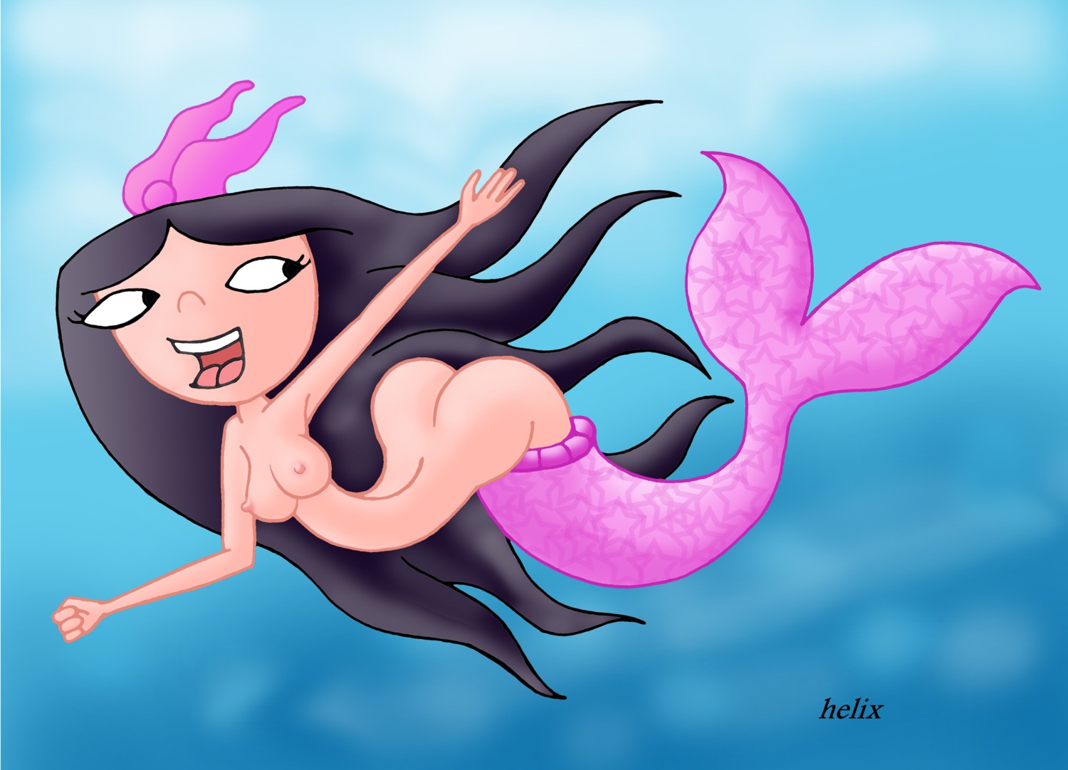 breasts disney female female_only helix isabella_garcia-shapiro merfolk mermaid nipples open_mouth phineas_and_ferb rule34 siren small_breasts solo tagme