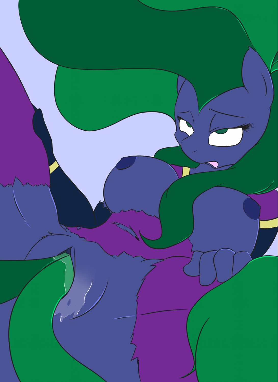 2013 anthro anthrofied biped bodily_fluids breasts clothing double_penetration double_vaginal e621 earth_pony equid equine eye_roll female friendship_is_magic genital_fluids genitals green_eyes green_hair hair half-closed_eyes hasbro hi_res horse humanoid_genitalia humanoid_vulva long_hair lying mammal mane-iac_(mlp) my_little_pony narrowed_eyes nipples nude penetration pony power_ponies_(mlp) pundabehr solo tentacles torn_clothing vaginal vaginal_fluids vaginal_penetration vulva