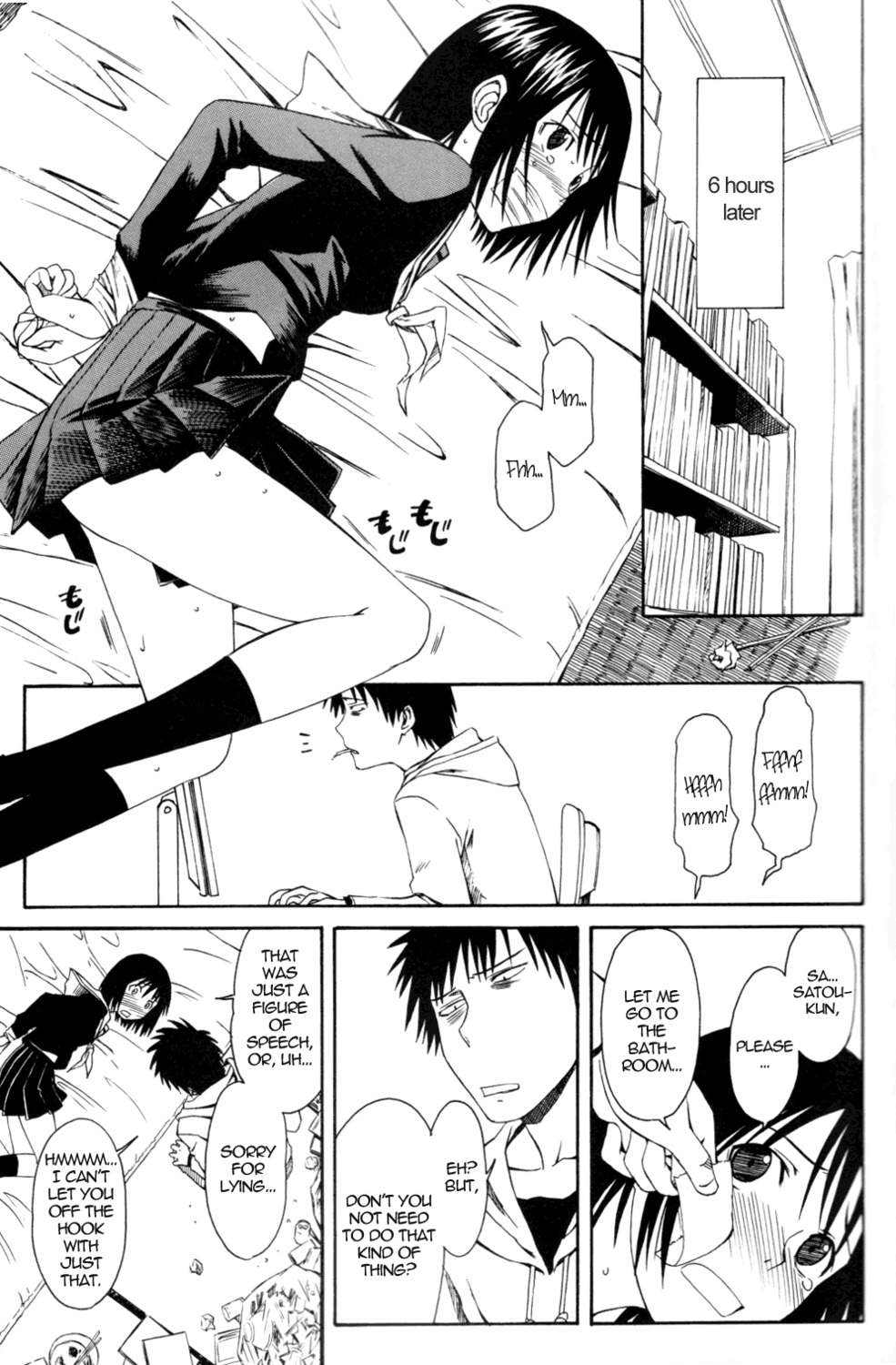 arms_behind_back blush blush_lines blushing bound clothed clothed_female comic comic_page dominant dominant_male embarrassed english english_text female gag gagged gagged_speech hands_behind_back lying lying_on_bed male manga manga_page misaki_nakahara nhk_ni_youkoso! onomatopoeia pleated_skirt restrained rule34 sailor_collar school_uniform schoolgirl seifuku serafuku sitting sitting_on_chair submissive submissive_female tagme tatsuhiro_satou text text_bubble welcome_to_the_nhk