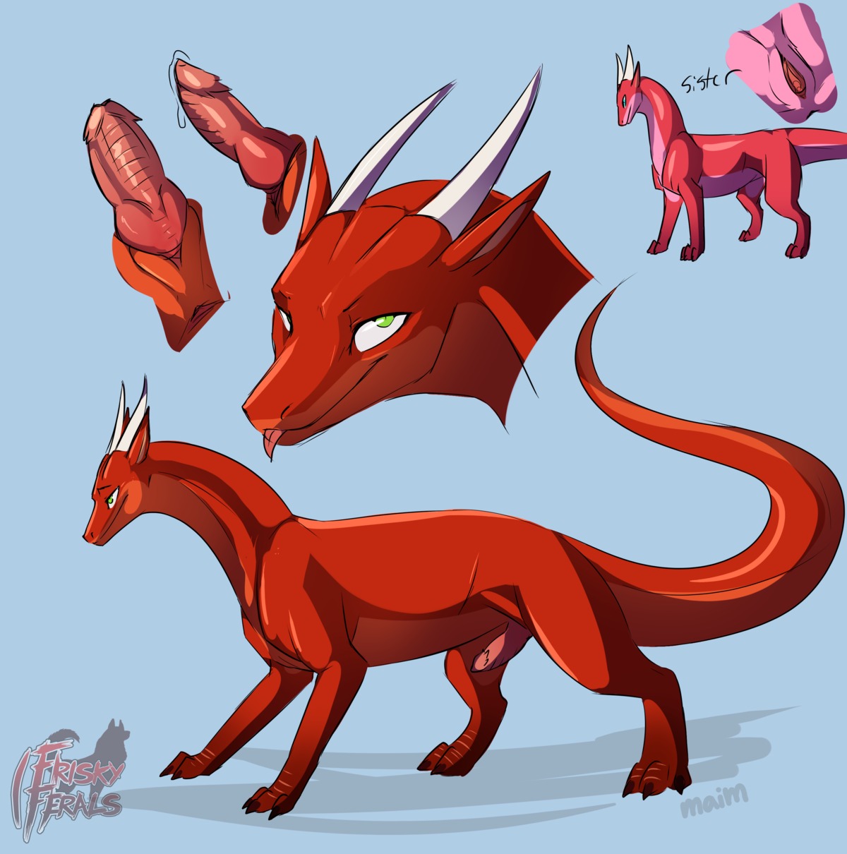 anus brother claws creature dragon ear erection female feral frisky_ferals green_eyes hindpaw horn kindle knot lizard maim male male_focus mythological nostrils paws penis precum pussy quadruped reptile rule34 scalie shadow siblings sister tongue