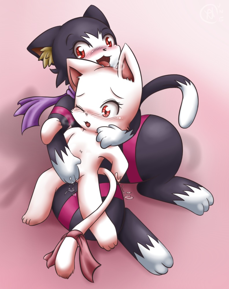 anthro blush bodily_fluids capcom charle_(fairy_tail) digital_media_(artwork) duo e621 exceed fairy_tail felid felyne female fingering genital_fluids genitals looking_pleasured lynian mammal monster_hunter mutual_masturbation open_mouth tail tongue tongue_out vaginal vaginal_fingering vaginal_fluids vava vavacung vulva