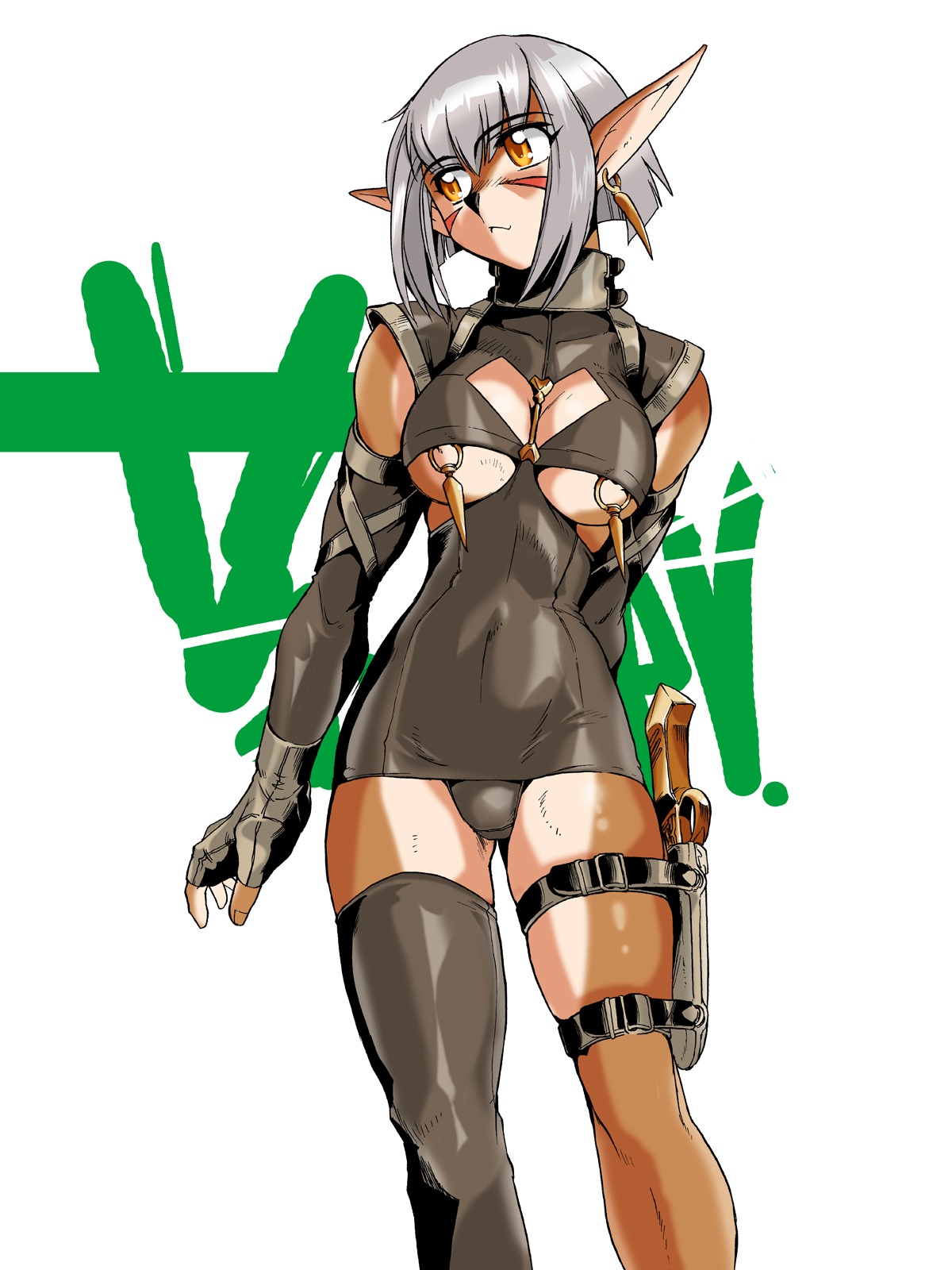 1girls asymmetrical_clothes black_dress black_legwear black_panties black_thighhighs breasts clothes color dress earrings elf ez6 female female_only gloves hair highres jewelry nipple_piercing nipple_ring nipple_rings nipples one_thighhigh panties pantyshot pantyshot_(standing) piercing pointy_ears rule34 short_dress single_earring single_thighhigh solo standing thigh_strap thighhighs tight_clothing underwear white_hair yellow_eyes