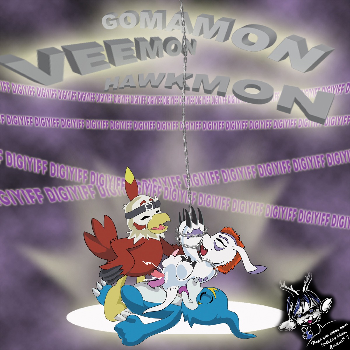 anthro avian digimon digimon_(species) gomamon hawkmon male male_only rule34 scalie seal tagme veemon