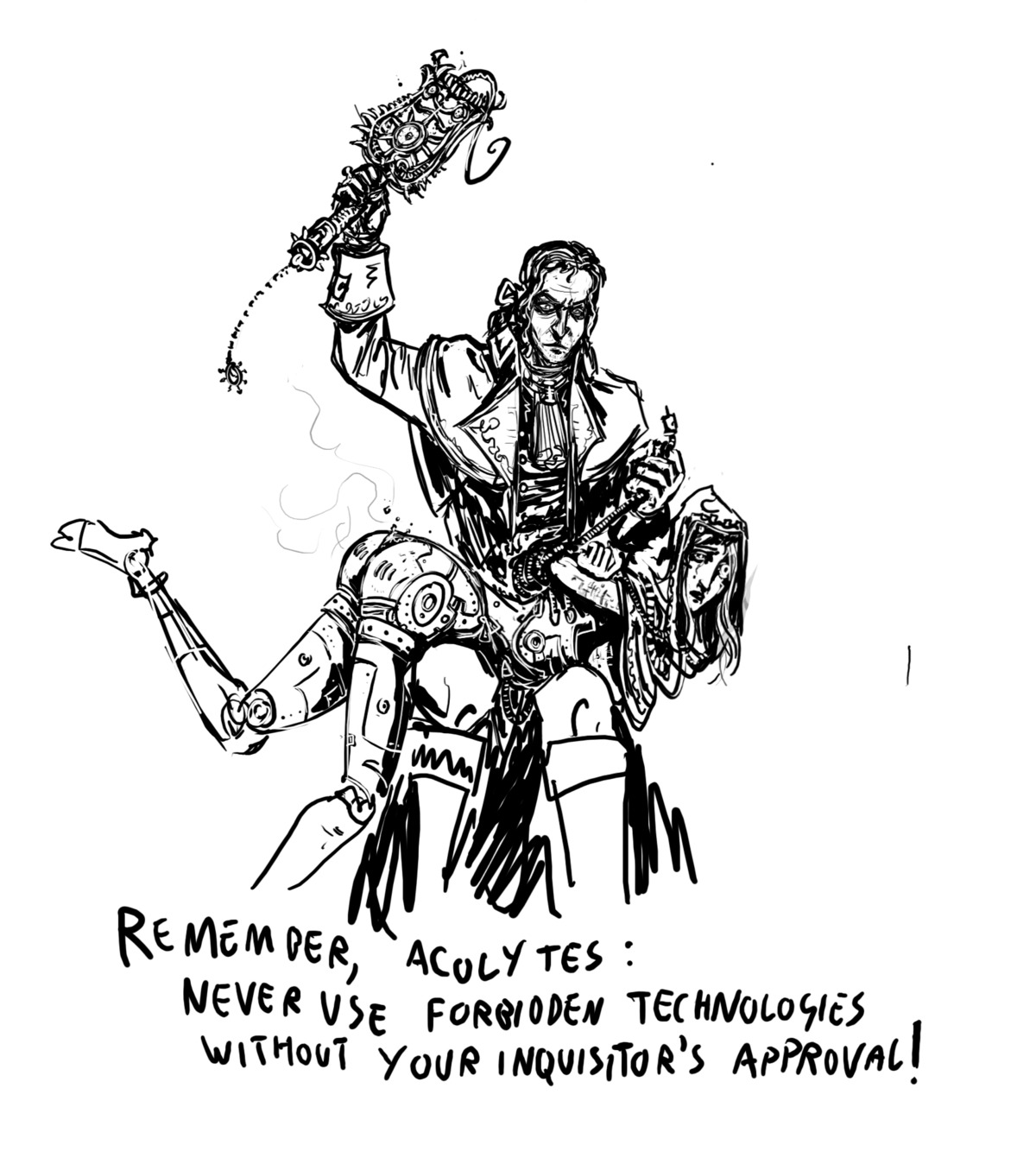 1girls adeptus_mechanicus black_and_white english_text female imperium_of_man inquisition_(warhammer_40k) inquisitor_(warhammer_40k) monochrome paddling rule34 tagme techpriest text warhammer_(franchise) warhammer_40k