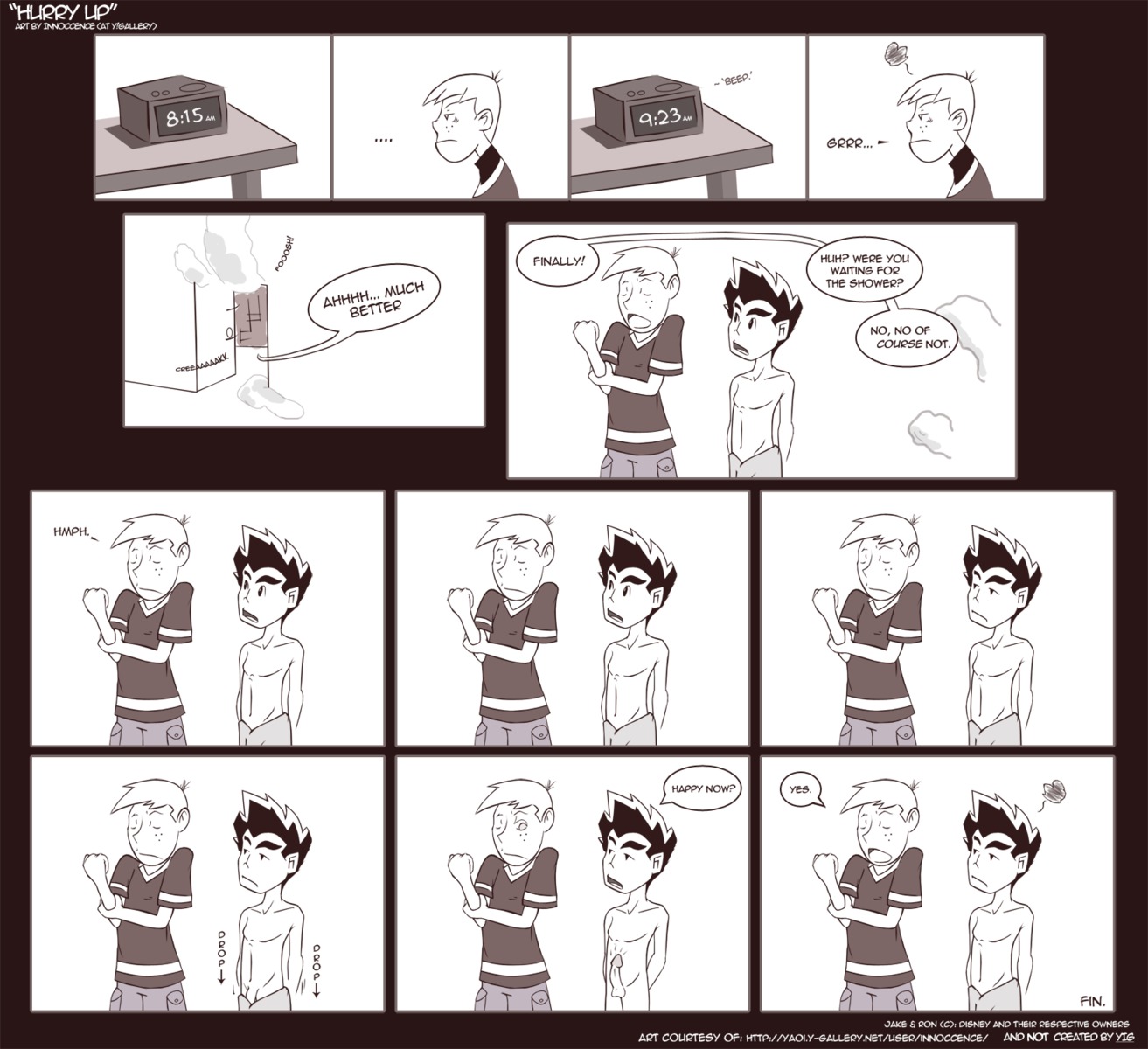2boys american_dragon:_jake_long closed_eyes comic disney dropping_towel erection exposed_penis holding_arm humor jake_long kim_possible lost_clothes male male_only monochrome nonchalant nude penis presenting_penis ron_stoppable rule34 shower sottocolle straight_hair towel_around_waist towel_removed waiting
