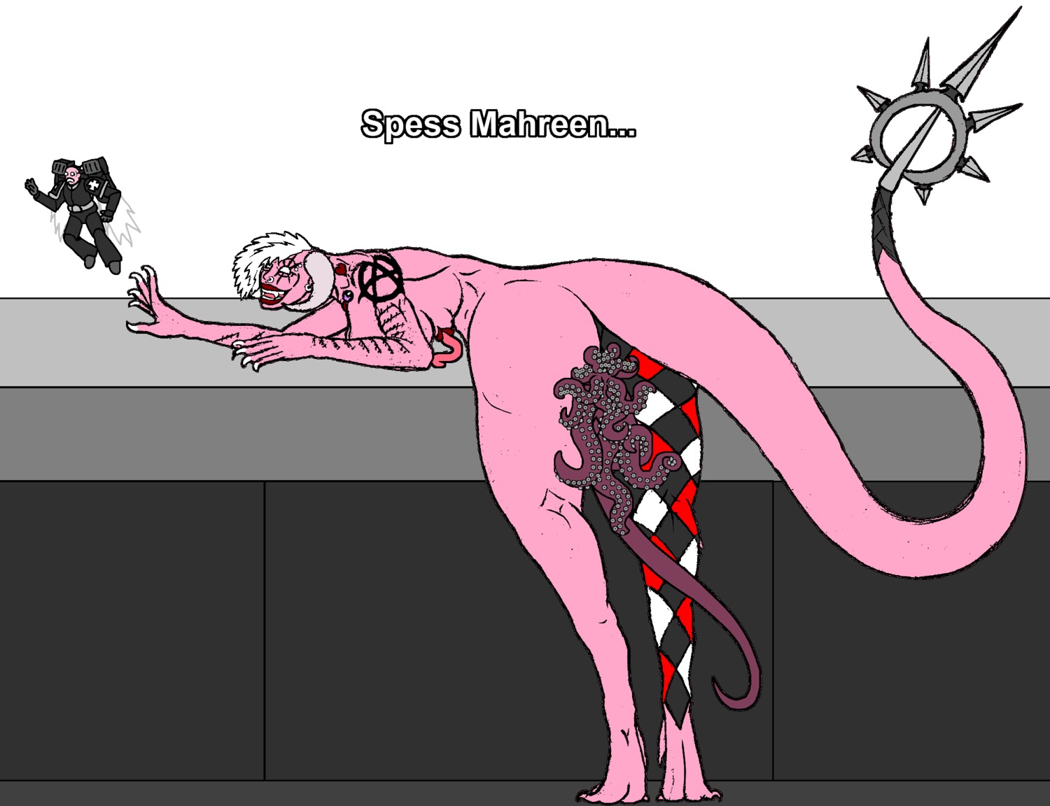 5_fingers 6_breasts adeptus_astartes armor barbell_piercing bent_over breasts chaos chaos_daemon claws crotch_tentacles d: daemon_of_slaanesh demon dialogue duo e621 ear_piercing ear_ring empty_eyes english_text eyebrow_barbell eyebrow_piercing facial_piercing female fingers flying hair hi_res horn human humanoid jet_pack larger_female machine male mammal melee_weapon multi_breast multi_tongue nightmare_fuel nipple_mouth nose_piercing nose_ring nude open_mouth piercing pink_body pink_skin power_armor ring_piercing scared simple_background size_difference smaller_male solo_focus source_request space_marine spacesuit supernumerary_breasts tail tattoo teeth tentacles text the_harlequin_of_slaanesh tongue tongue_out warhammer_(franchise) warhammer_40000 weapon white_background white_hair