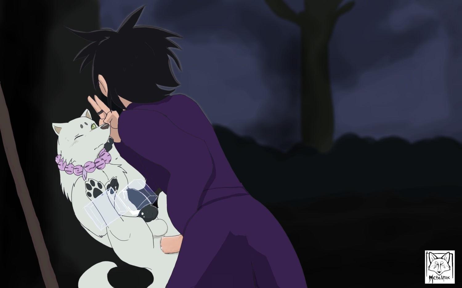anal anal_penetration animal_genitalia animal_penis ayakashi balls bestiality blush bodily_fluids canid canine canine_genitalia canine_penis canis collar cum domestic_dog duo e621 erection feral feral_penetrated fur genital_fluids genitals green_eyes hi_res human human_on_feral human_penetrating human_penetrating_feral interspecies kekkaishi knot madarao_(kekkaishi) male male/male male_on_feral male_penetrated male_penetrating male_penetrating_male mammal metalfox orgasm penetration penile penile_penetration penis quadruped sex spirit white_body white_fur wolf yoshimori
