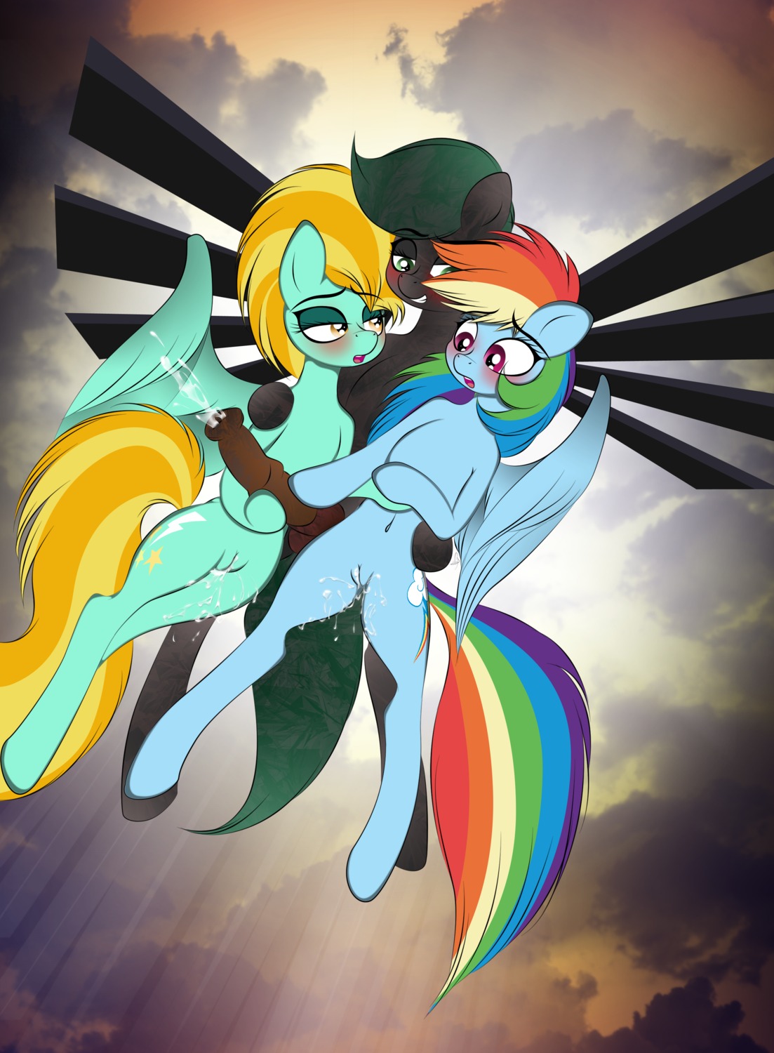 2013 absurd_res blue_body blue_feathers blue_fur cutie_mark e621 equid equine erection feathered_wings feathers female feral friendship_is_magic fur genitals green_body green_eyes green_fur green_hair group hair handjob hasbro hi_res lightning_dust_(mlp) male male/female mammal multicolored_hair multicolored_tail my_little_pony mythological_creature mythological_equine mythology nude outside pegasus penile penis purple_eyes rainbow_dash_(mlp) rainbow_hair rainbow_tail sex sky tail v-d-k vulva wings