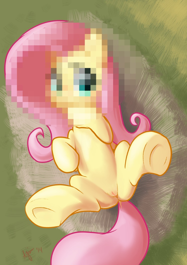 2014 ajin censored censored_face e621 equid equine feathered_wings feathers feet female feral fluttershy_(mlp) foot_focus friendship_is_magic fur genitals hair hasbro hindpaw hooves looking_at_viewer lying mammal my_little_pony mythological_creature mythological_equine mythology on_back paws pegasus pink_hair signature solo underhoof unguligrade vulva wings yellow_body yellow_feathers yellow_fur