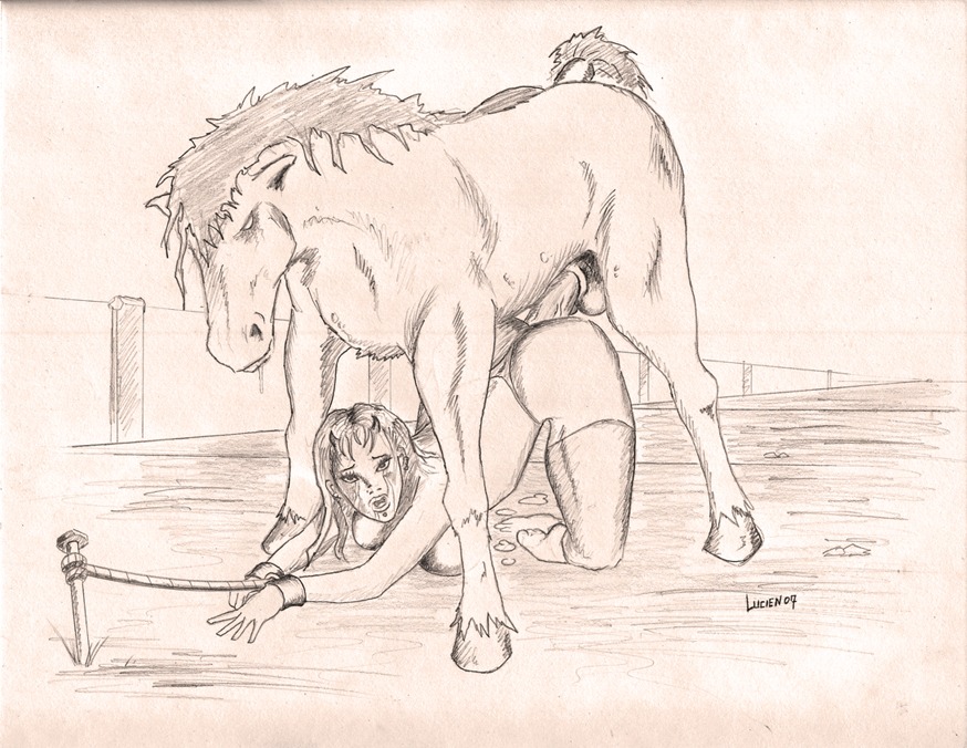 1boy 1girls 2007 ambiguous_penetration balls bestiality bondage breast_press breasts cum cum_inside cum_on_floor drool duo equine female female_on_feral feral feral_on_female feral_on_human forced_bestiality fur head_down_ass_up horns horse horse_penis horsecock human human_on_feral interspecies looking_at_viewer lucien male monochrome on_knees outdoors outside pencil_(artwork) penetration penis rape rope rule34 sex straight tears testicles tied_down wrist_cuffs zoophilia