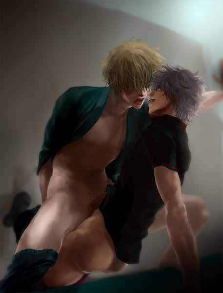 2boys frottage gay gintama gintoki_sakata hattori_zenzou male male_only rule34 tagme yaoi