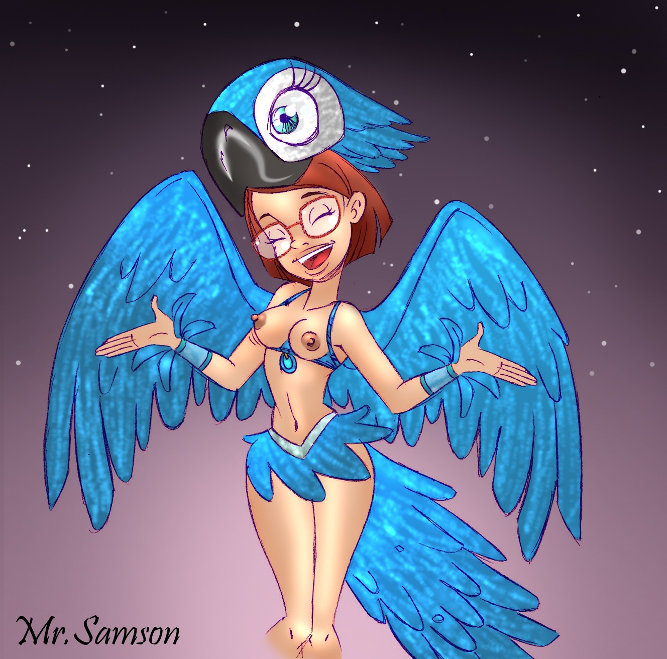 1girls blue_bra blue_sky_studios breasts favorite_linda female female_only glasses happy linda_gunderson medium_breasts nipples open_bra rio_(film) rio_(series) rule34 samson_00 smile solo_female tagme tail