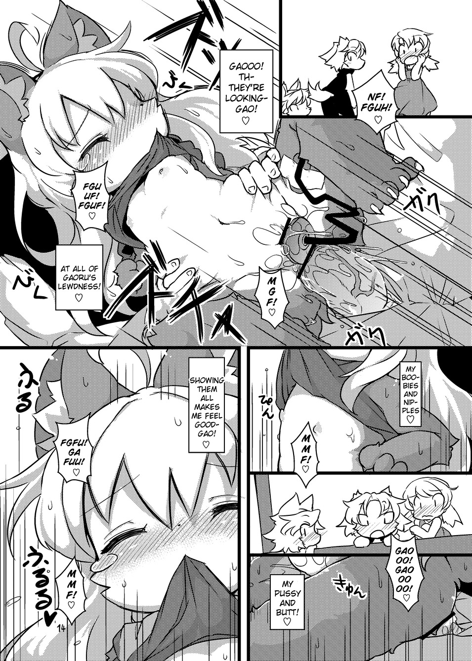 :< akuma_gaoru anal anal_penetration anthro anus blush bodily_fluids bottomwear butt canid canine censor_bar censored chair_position clitoris clothed clothing clothing_lift comic double_penetration duo_focus e621 ears_up english_text erection exhibitionism eyes_closed female flat_chested fox from_behind_position futaba_channel genital_fluids genitals greyscale group hi_res human ineffective_censorship kemono loli looking_away male mammal monochrome nipples nyankone penetration penis precum public sex shocked skirt skirt_lift tail text vaginal vaginal_fluids vaginal_penetration vulva young young_anthro young_female