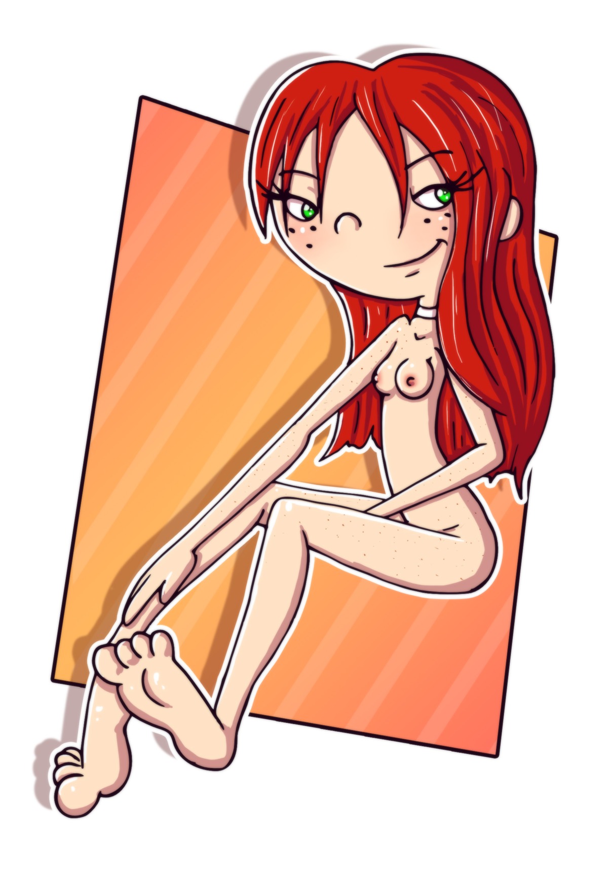 breasts female green_eyes hey_arnold! huge_head innocenttazlet lila_sawyer nickelodeon nipples nude red_hair rule34 small_breasts smile white_background