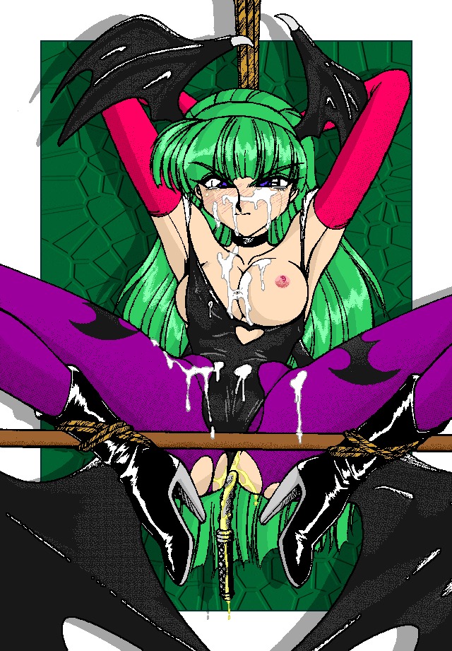 1995 bondage breasts clothed_sex clothing colored cum darkstalkers female morrigan_aensland neriwasabi object_insertion peeing rule34 small_breasts tagme torn_clothes