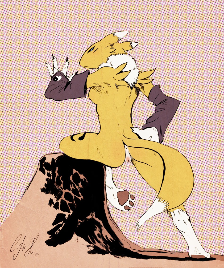 anthro ass back_view canine color digimon digimon_(species) female female_only fox fur furry nude pussy renamon rule34 solo tagme tail vulva