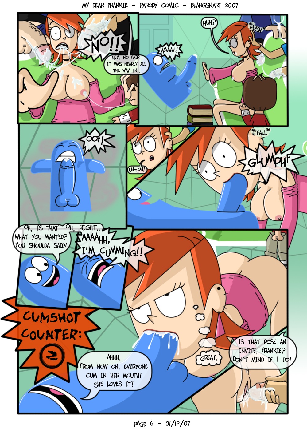 2007 anus ass balls big_breasts big_penis blargsnarf bloo breasts breasts_out cartoon_network choker comic cum cum_in_ass cum_inside english_text erection fellatio female foster's_home_for_imaginary_friends frankie_foster human imminent_sex interspecies mac_(fhfif) male nude penis pussy rule34 straight testicles text